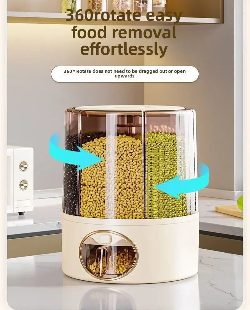 360° Rotating 6-Grid Grain & Cereal Dispenser