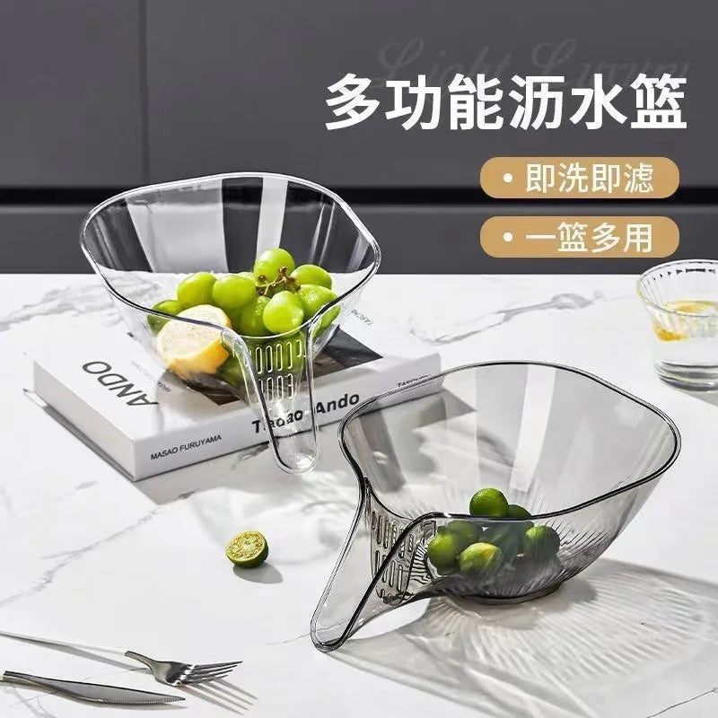 Multifunctional Kitchen Drain Basket - Clear Fruit & Vegetable Filter Bowl with Spout