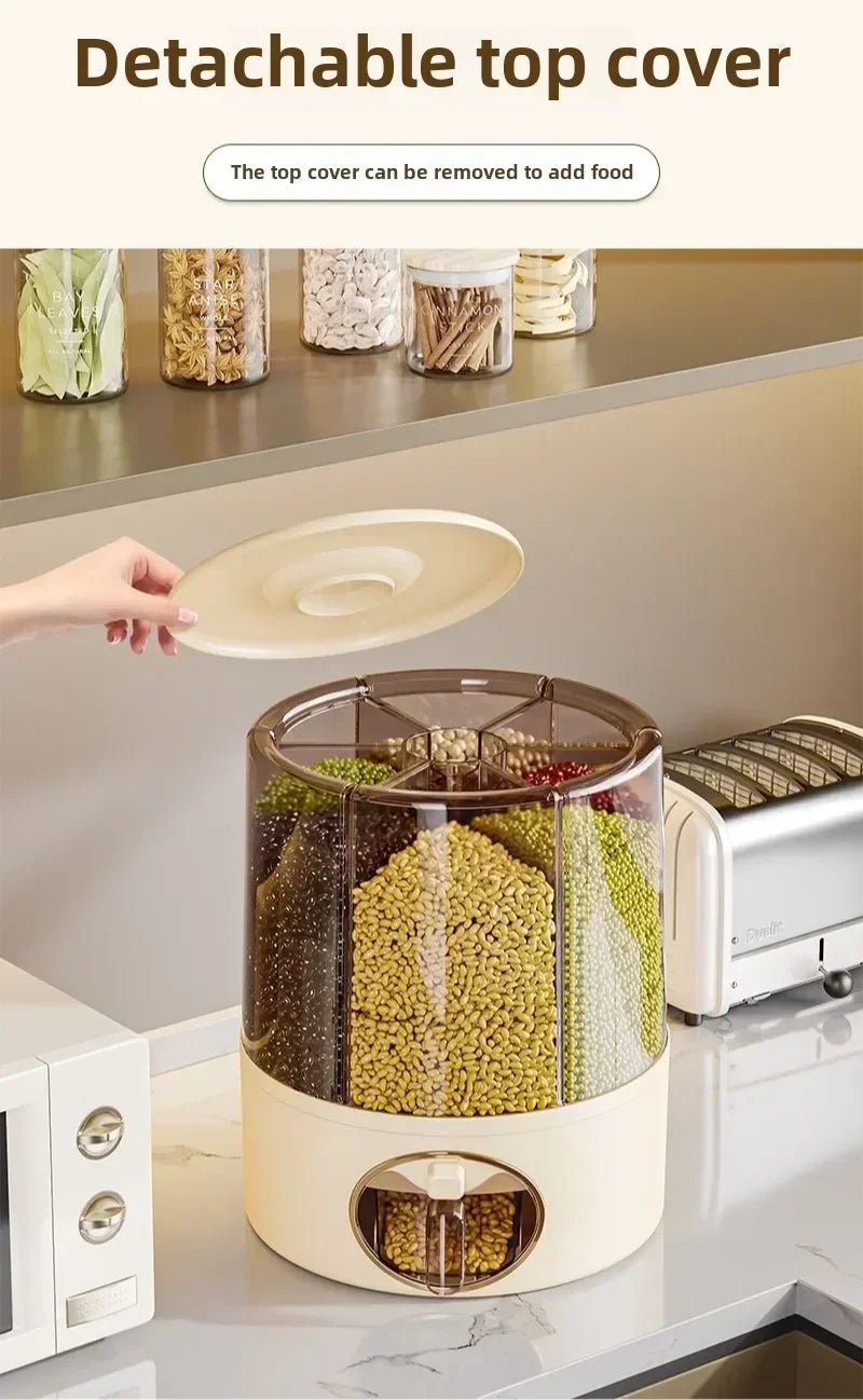 360° Rotating 6-Grid Grain & Cereal Dispenser
