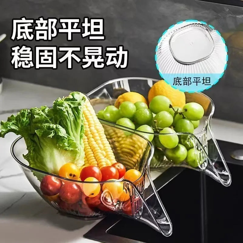 Multifunctional Kitchen Drain Basket - Clear Fruit & Vegetable Filter Bowl with Spout