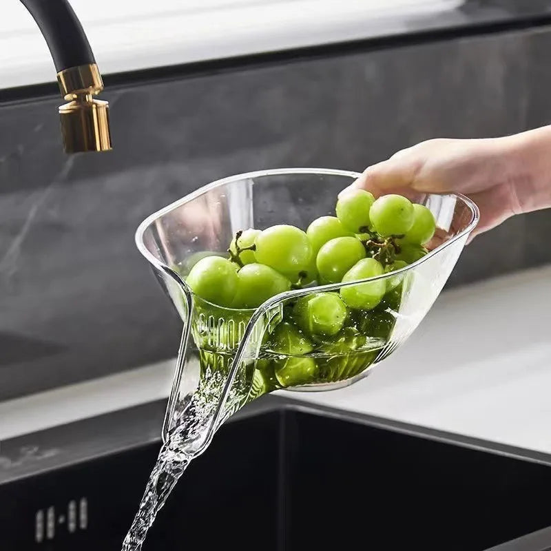 Multifunctional Kitchen Drain Basket - Clear Fruit & Vegetable Filter Bowl with Spout