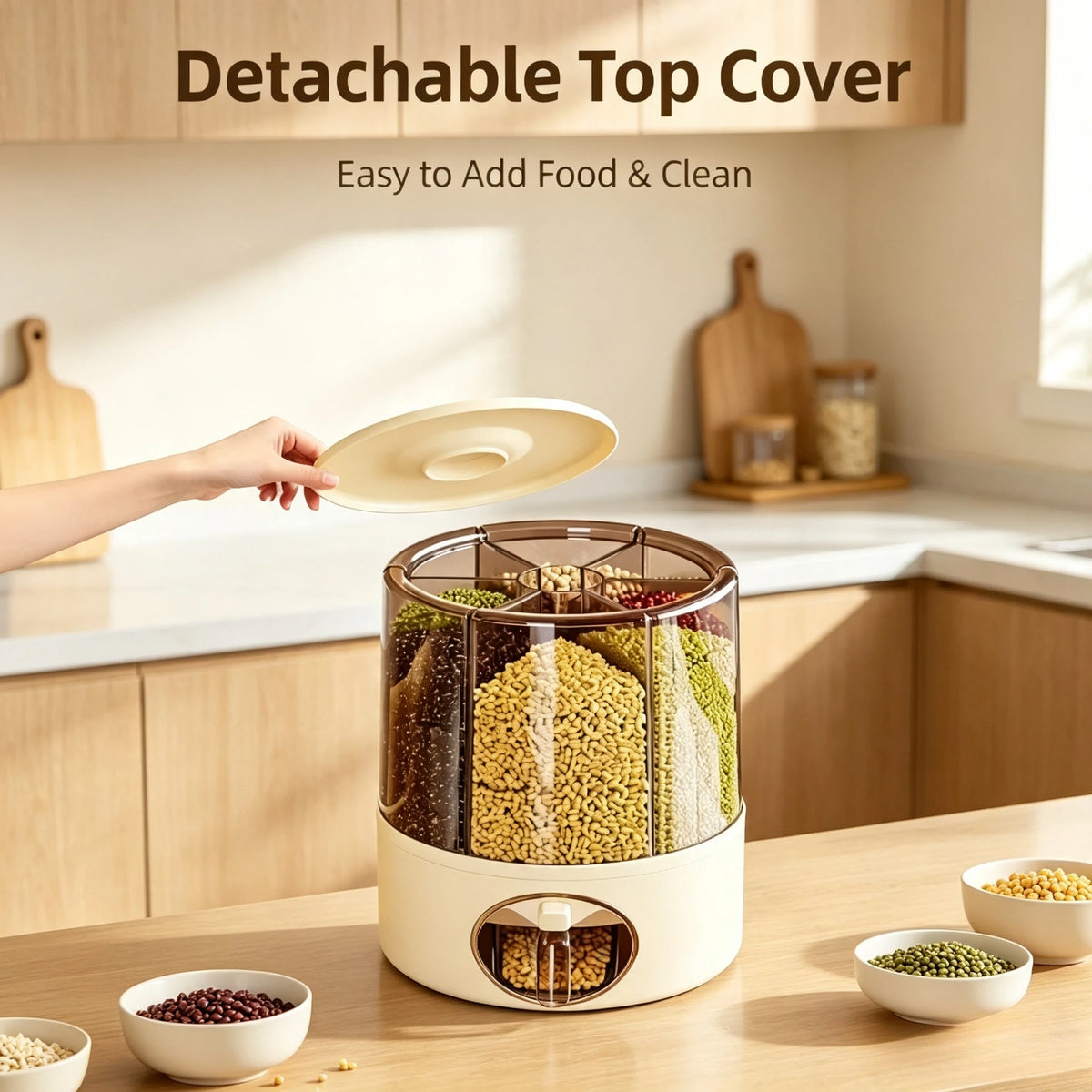 360° Rotating 6-Grid Grain & Cereal Dispenser