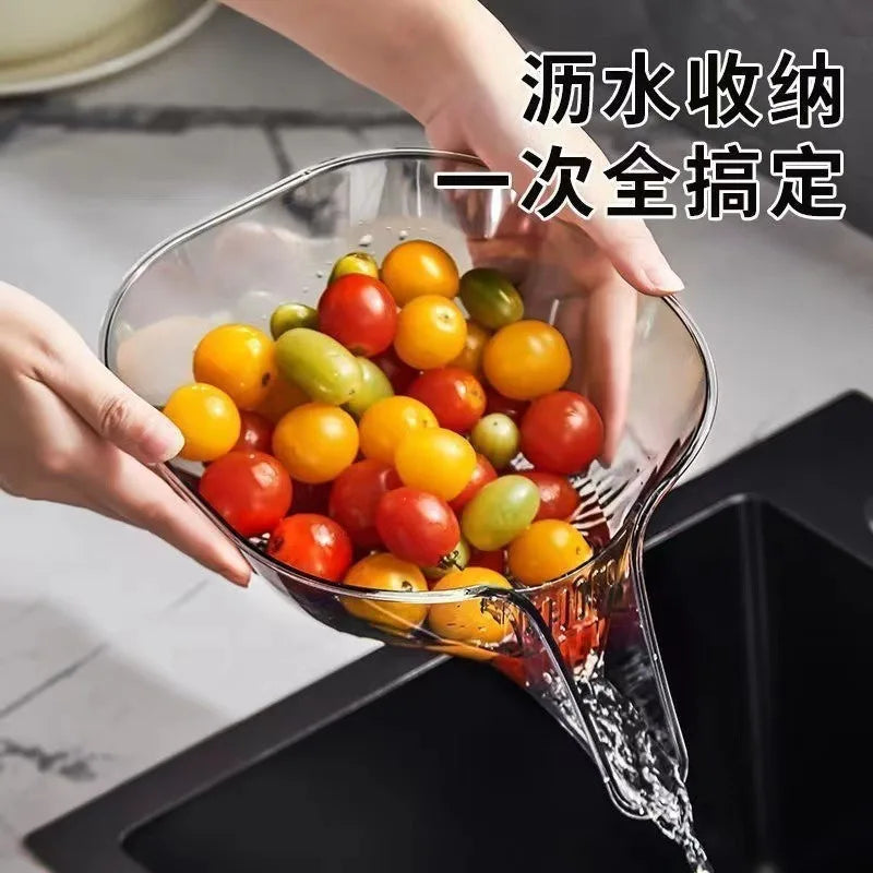 Multifunctional Kitchen Drain Basket - Clear Fruit & Vegetable Filter Bowl with Spout