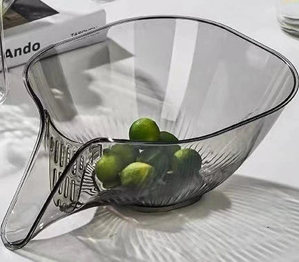 Multifunctional Kitchen Drain Basket - Clear Fruit & Vegetable Filter Bowl with Spout