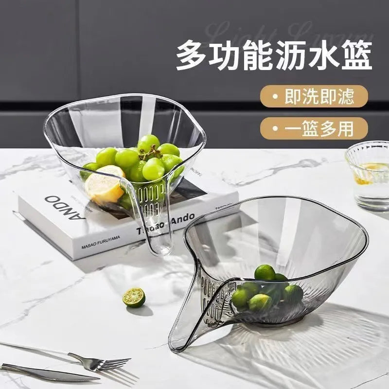 Multifunctional Kitchen Drain Basket - Clear Fruit & Vegetable Filter Bowl with Spout
