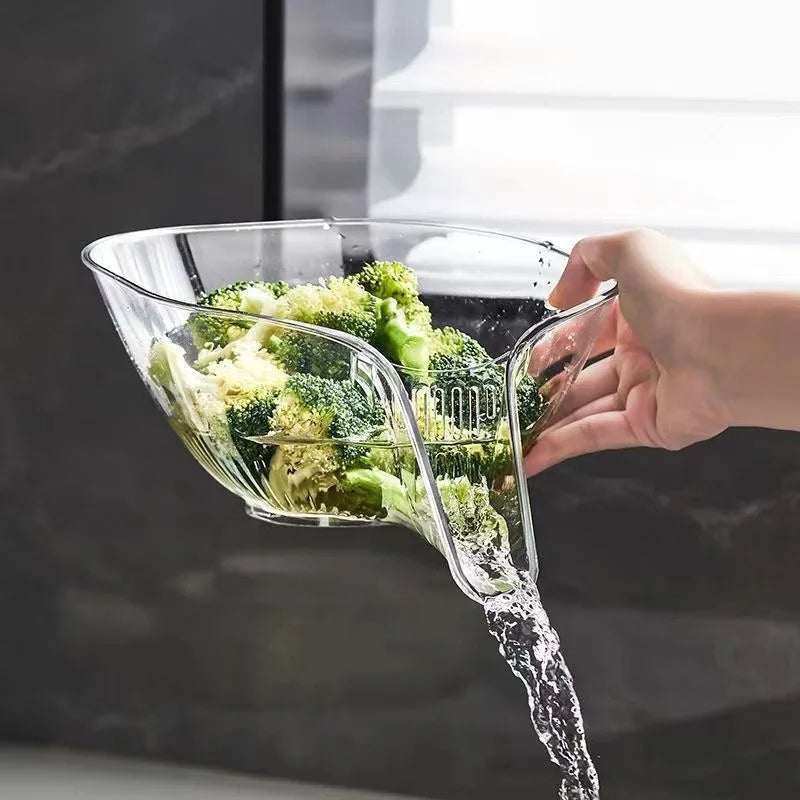Multifunctional Kitchen Drain Basket - Clear Fruit & Vegetable Filter Bowl with Spout