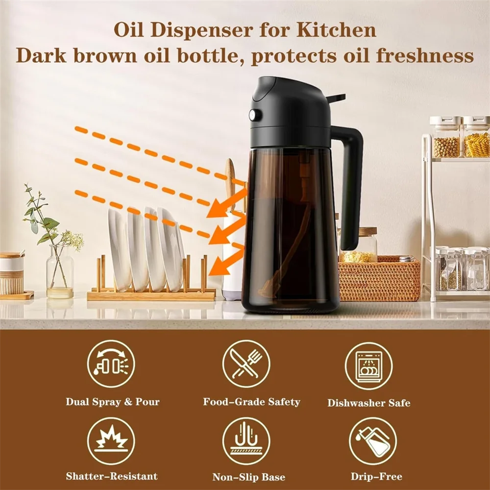 2-in-1 Leakproof Glass Oil Sprayer & Dispenser