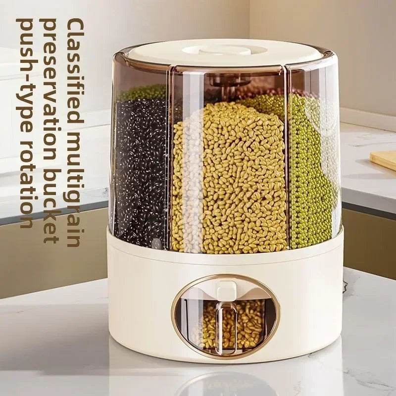 360° Rotating 6-Grid Grain & Cereal Dispenser