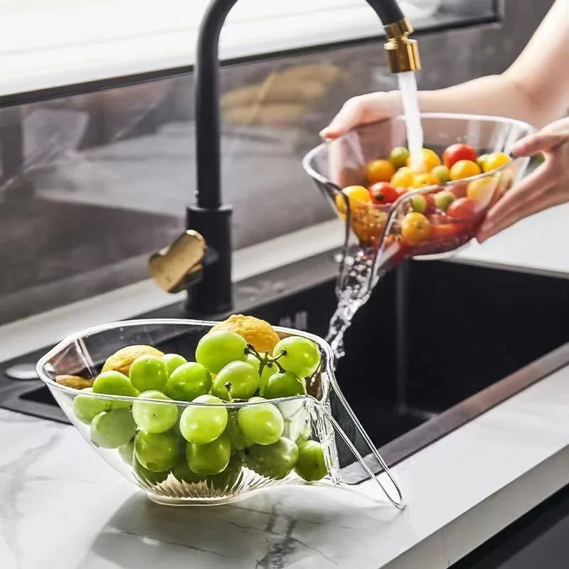 Multifunctional Kitchen Drain Basket - Clear Fruit & Vegetable Filter Bowl with Spout