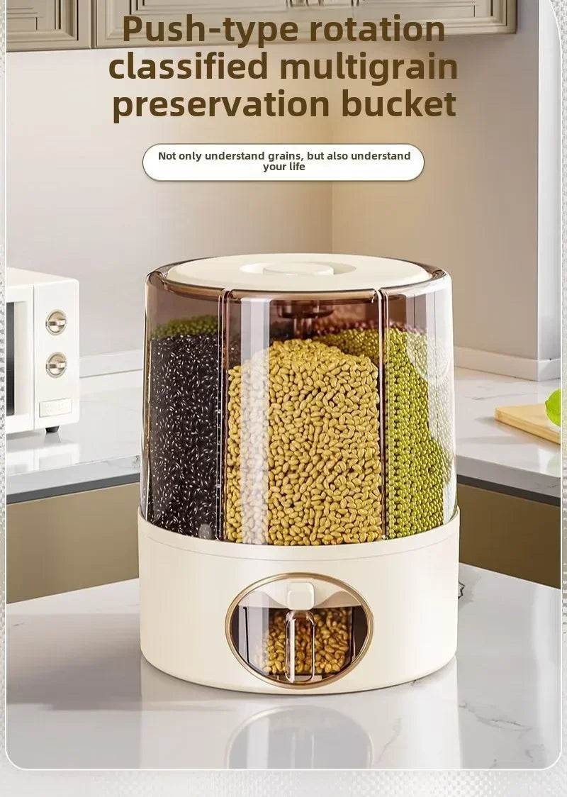 360° Rotating 6-Grid Grain & Cereal Dispenser