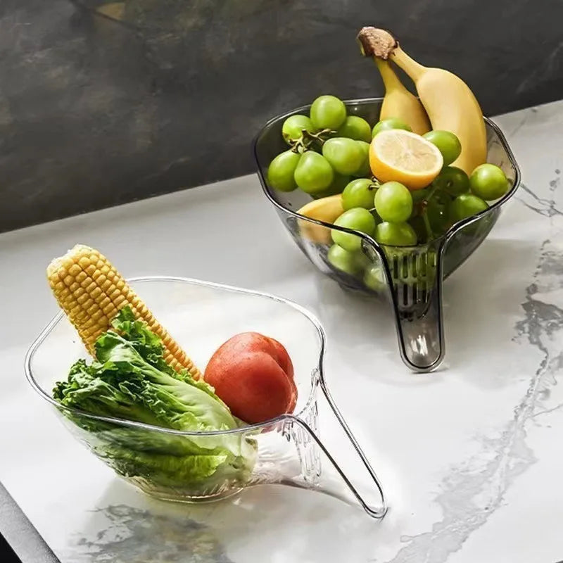 Multifunctional Kitchen Drain Basket - Clear Fruit & Vegetable Filter Bowl with Spout