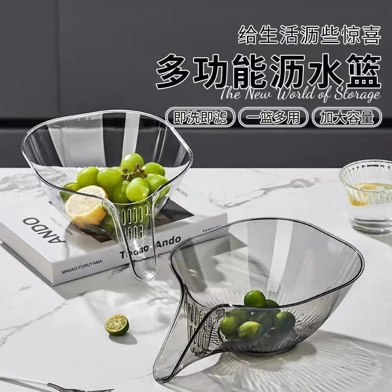 Multifunctional Kitchen Drain Basket - Clear Fruit & Vegetable Filter Bowl with Spout
