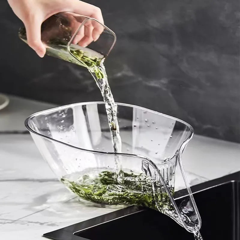 Multifunctional Kitchen Drain Basket - Clear Fruit & Vegetable Filter Bowl with Spout