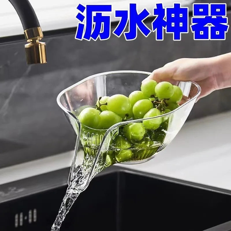 Multifunctional Kitchen Drain Basket - Clear Fruit & Vegetable Filter Bowl with Spout