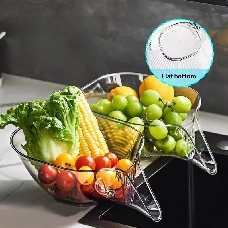 Multifunctional Kitchen Drain Basket - Clear Fruit & Vegetable Filter Bowl with Spout