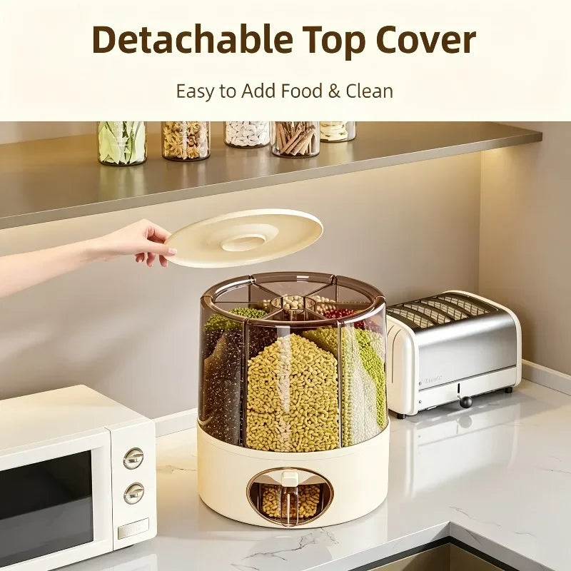 360° Rotating 6-Grid Grain & Cereal Dispenser