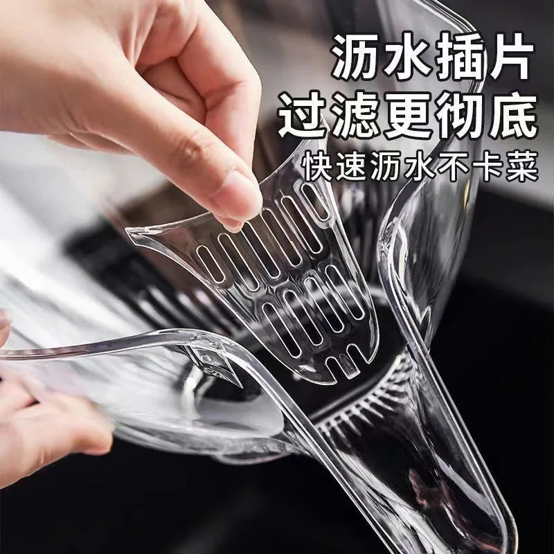 Multifunctional Kitchen Drain Basket - Clear Fruit & Vegetable Filter Bowl with Spout