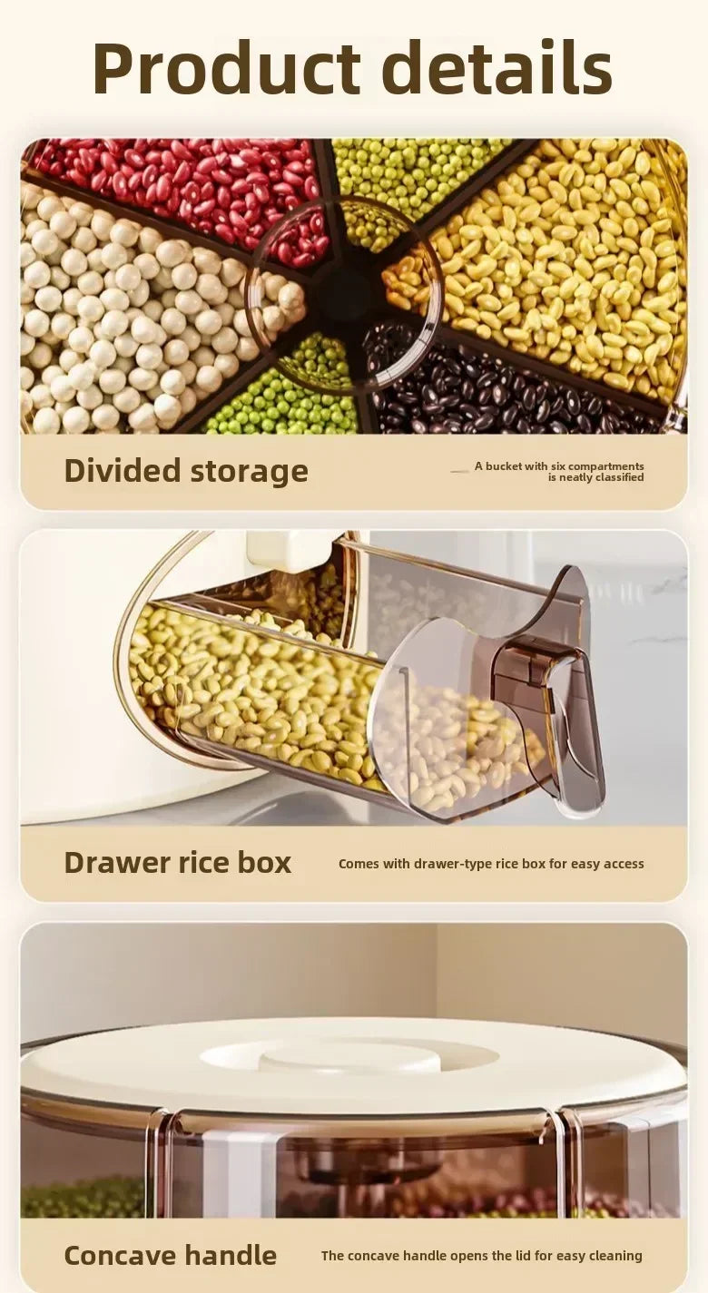 360° Rotating 6-Grid Grain & Cereal Dispenser